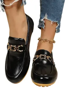 Women's Casual Round Toe Slip-On Loafers, PU Material Soft Sole Anti-Slip Design, All-Season Comfortable Fashion Shoes