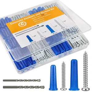 180 count Conical Concrete Anchors and Screws Assortment Kit, 90 count Concrete Wall Anchors, 90 count Self Tapping Screws for Masonry Stucco Brick Cement Cinder Block Tile, with 2 count Drill Bit