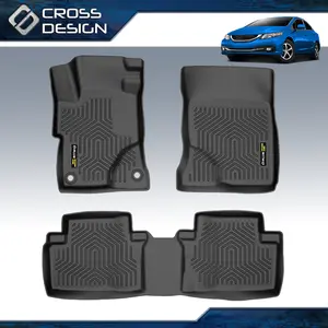 CROSSDESIGN TPE 3D Floor Mats Fit For 2012-2015 Honda Civic All Weather TPE Car Liners 1 Set 3PCS Black Upgrade version