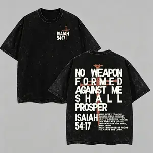 Isaiah 54:17 No Weapon Formed Against Me Shall Prosper Graphic Oversized Cotton T-Shirt, Comfort Christian Fashion Outfit, Faith Verse Tee, Perfect Valentine's Day Gift for Him Her, Great Present for Family & Friends