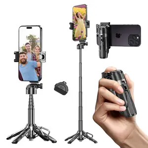 Mini Selfie Stick Tripod, Extendable Grip Phone Tripod with Detachable Remote Pocket Size, 4-in-1 Mini Phone Grip, 10m Wireless Shutter, Vlog Livestreaming Photography