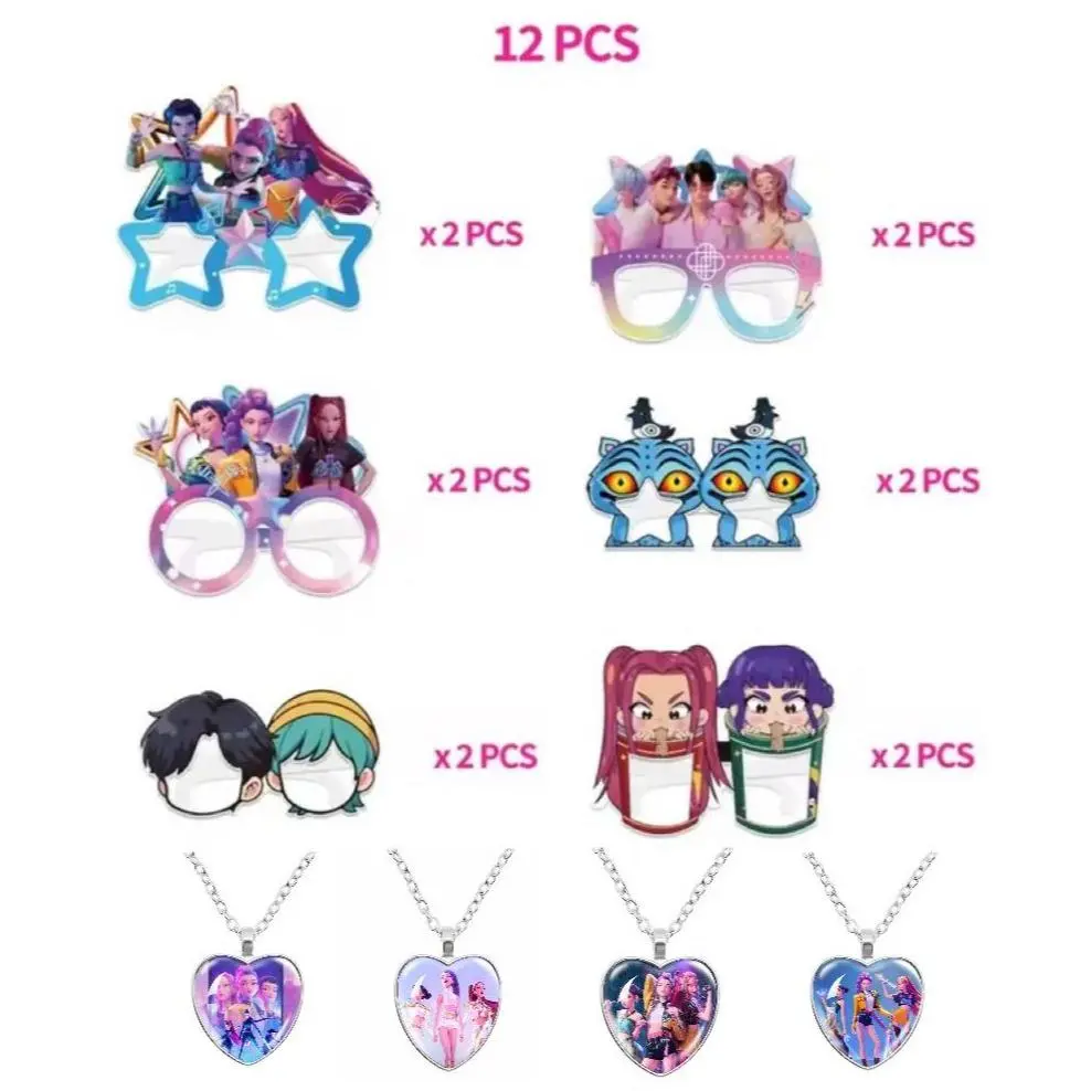 12-Piece K-Pop “Devil” Movie Cartoon Glasses Frame Set – Holiday Party Decorations, Fun Photo Props, Birthday Decorations