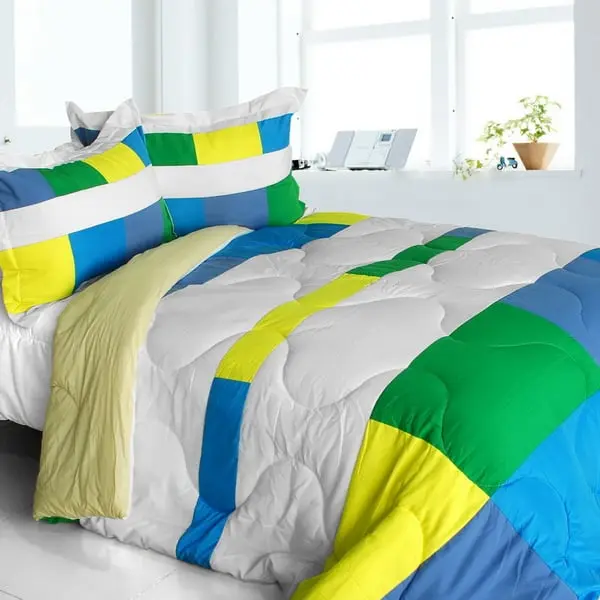 Laura Dreamland Quilted Patchwork Down Alternative Comforter Set - Full & Queen Size, Green - Quilt Pattern, Reversible, Soft and Luxury, Solid Color Duvets & Sets, Quilt Pattern Duvets & Sets