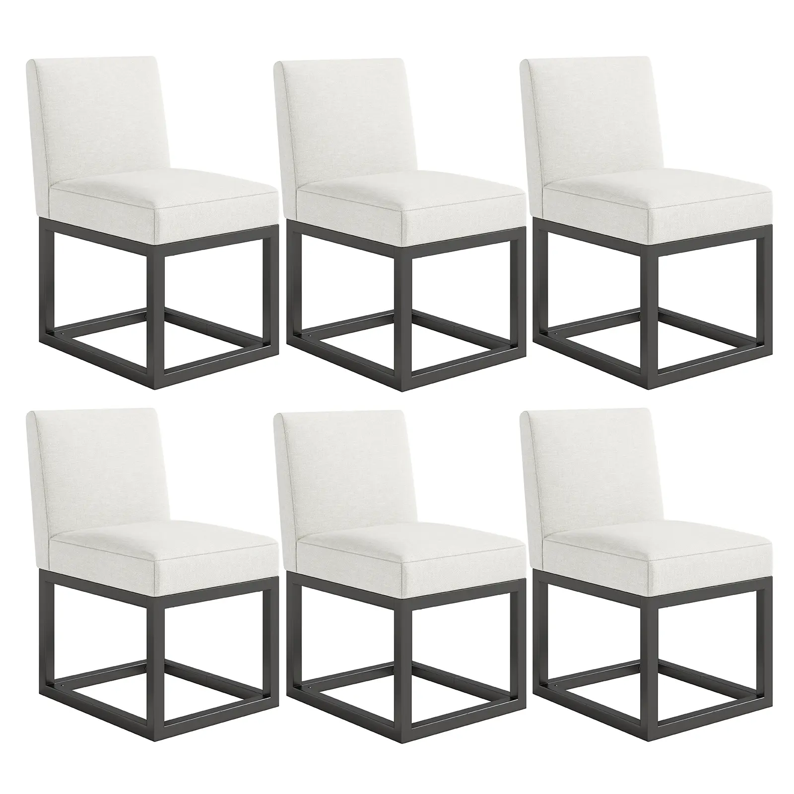 VanAcc Linen Upholstered Dining Chairs Set of 6, Modern Dining Chair with Black Metal Frame, Chairs for Dining Table, Restaurant