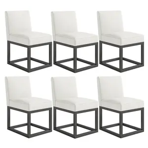 VanAcc Linen Upholstered Dining Chairs Set of 6, Modern Dining Chair with Black Metal Frame, Chairs for Dining Table, Restaurant