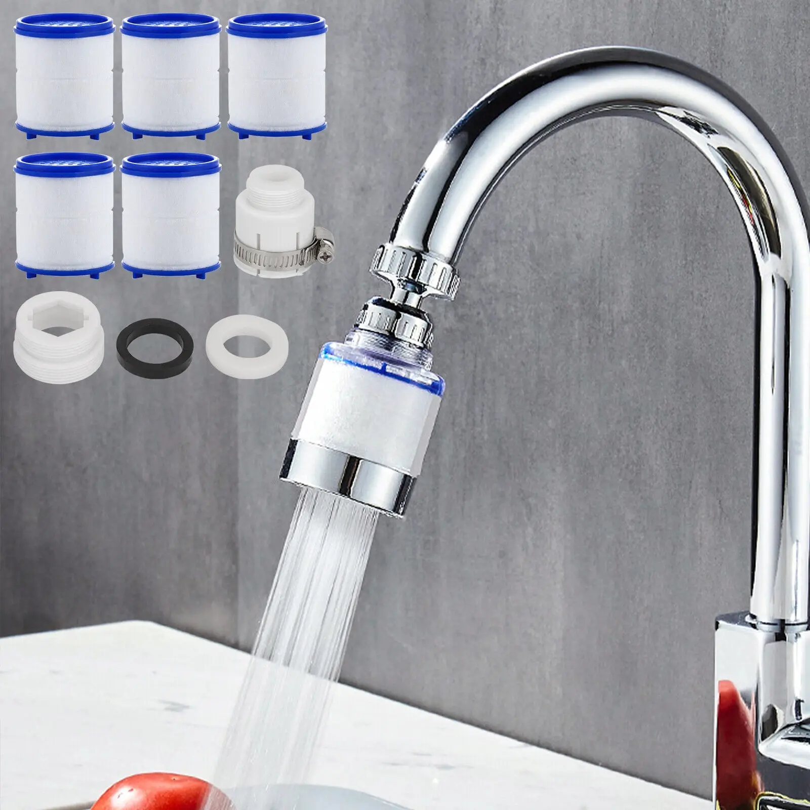 360° Rotatable Faucet Filter Kit Pack - Universal ABS Plastic Sink-Mount Purifier System with 3 x Installation Accessories, Sediment Filtration, Strong Flushing, Anti-Splash, Water-Saving Fixture for Toilet, Faucet with Water Outlet Near the Sink
