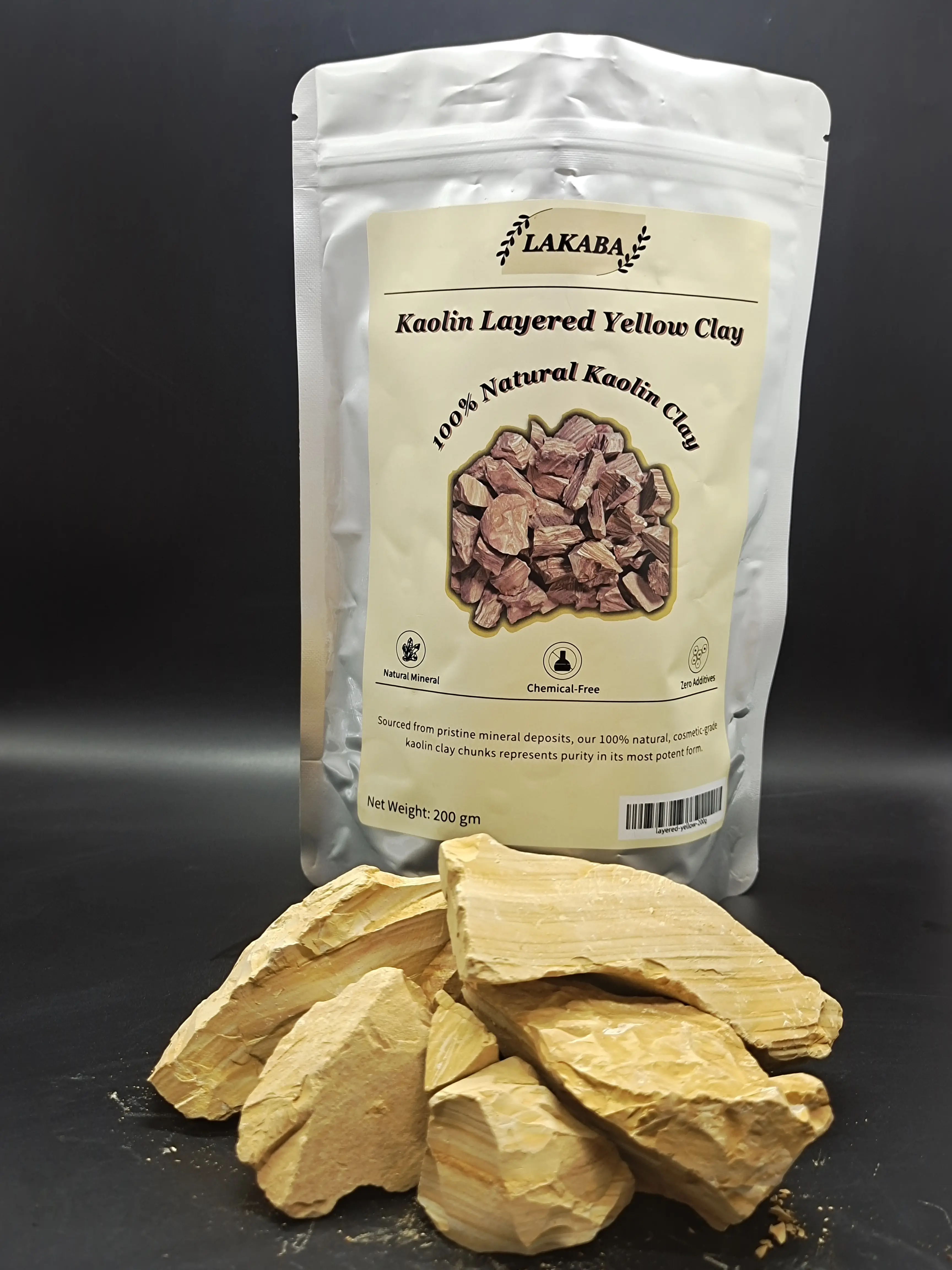 Lakaba 200g (7oz) Pure Yellow Narat Kaolin Layered Clay - Cosmetic-Grade, Chemical-Free Natural Beauty Clay for Garden Soil, Glowing Skin Repair