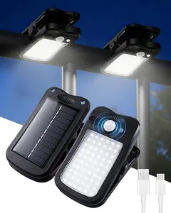 Clamp Solar Light for Fences, 3 Modes Solar Motion Sensor Light Outdoor Waterproof, 60 LED 500 Lumens Portable Security Light, Sue for Fences, Decks, Garages, Camping, USB Rechargeable