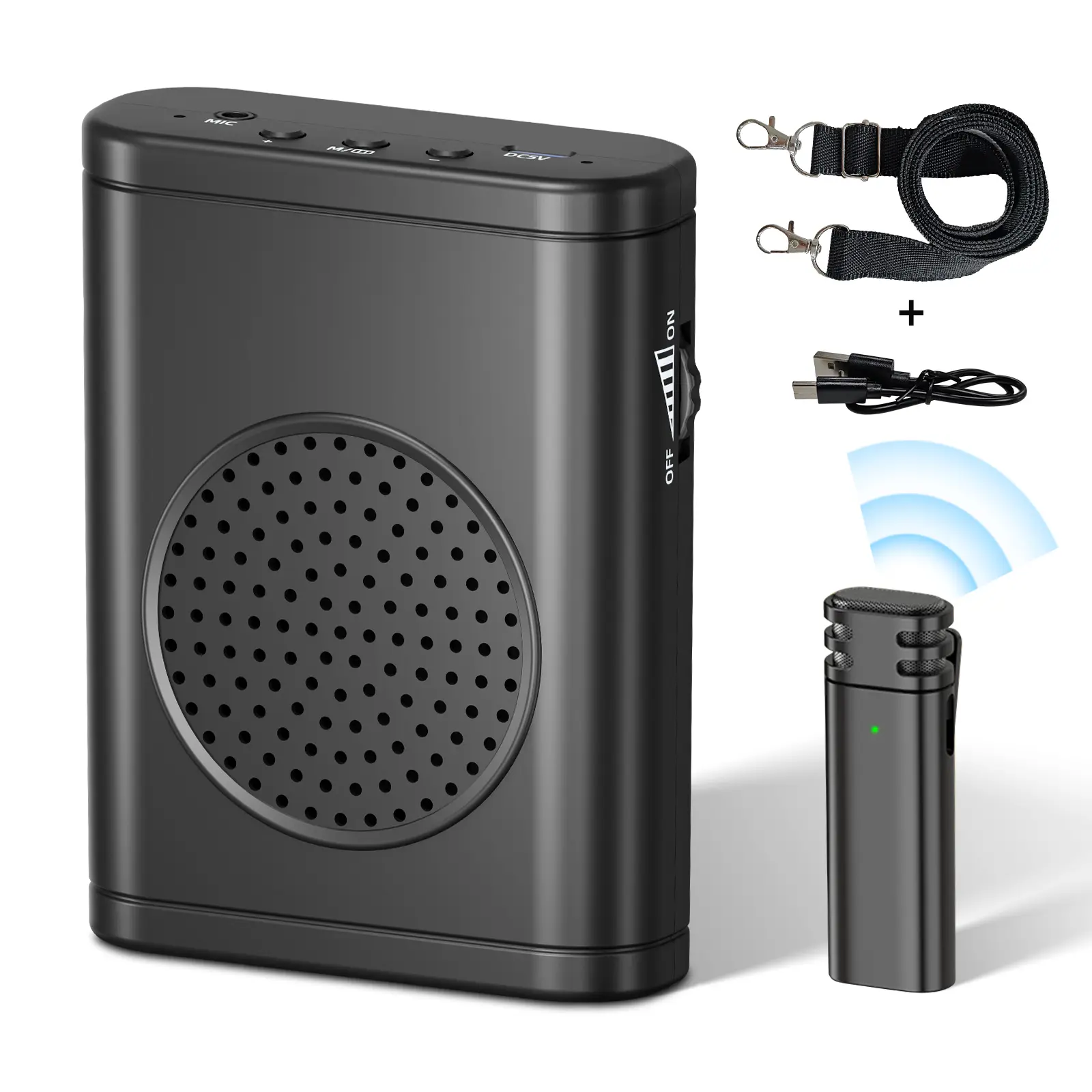 Moman Wireless Lavalier Microphone & Portable PA System - Voice Amplifier with Clip-On Mic, Speakers & Audio for Teachers, Classroom Use