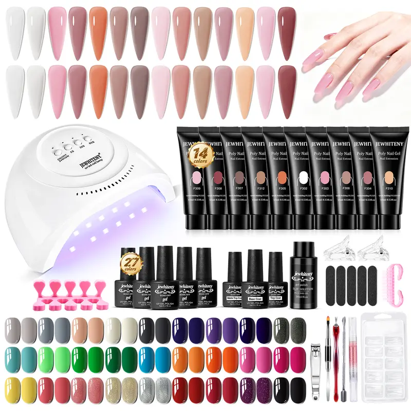 JEWHITENY 27 Colors Gel Nail Polish Kit 14 Colors Poly Gel Nail Kit With U V Light Suitable for all year round, diy nail art at home, gifts for women