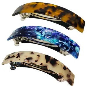 Large  Barrettes for Women Fine Thick Hair, Classic Tortoise Shell Hair Clips Wide Curved Celluloid Ponytail Holder Clamp Fashion Hair Accessories Automatic Clasp Hairgrips 3 Pack