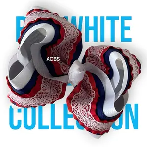 ACBS Elegant Hair Clip, Red-White-Blue Boutique Bow Hair Accessory, Handmade in USA, Adorable for Formal Events & Party Use