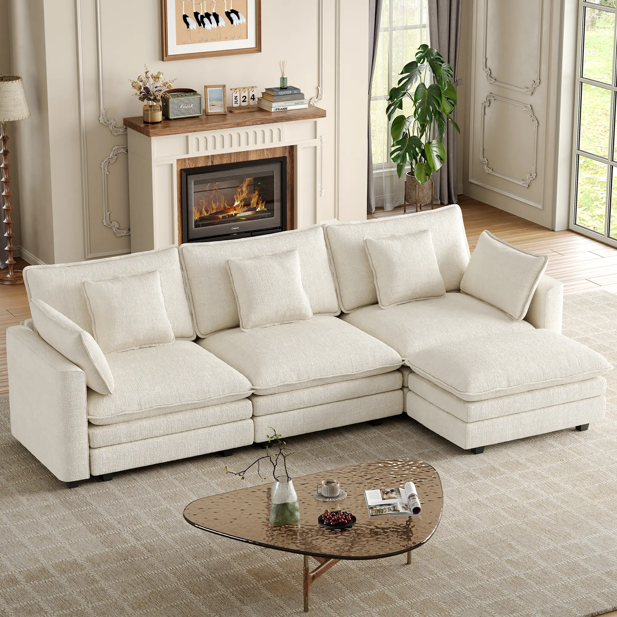 118–154-inch modern-style sofas, cloud-like seating sofas, U-shaped modular sofas, sofa beds, freely configurable, high-density foam, durable and easy-to-clean fabric, no assembly required, suitable for living rooms, bedrooms, and apartments