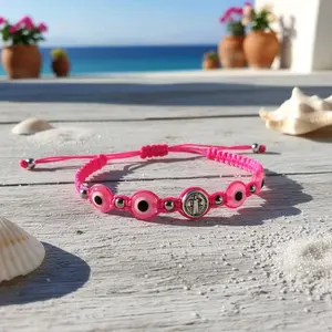 SanBenito/Evil Eye Bracelet Pink with Colorful Beads and Decorative Element