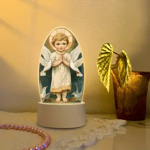 Angel Night Light USB Powered LED, Prayer Angel Dove and Lily Design, Quiet Atmosphere for Praying Meditation Home Decor Gift