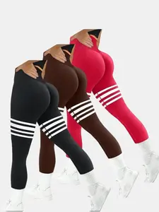 Stripe Detail Seamless High-Waist Women's Sports Leggings High-Elasticity Abdomen-Tucking Butt-Lifting Leggings Soft Quick-Dry Breathable Four-Way Stretch Workout Tights Multi-Col