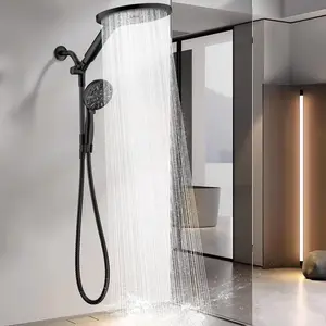 Dual Shower Heads with Handheld Spray Combo, Rain Showerhead with 9-Mode Handheld Showerhead, Double Rainfall Showerhead with Long Hose