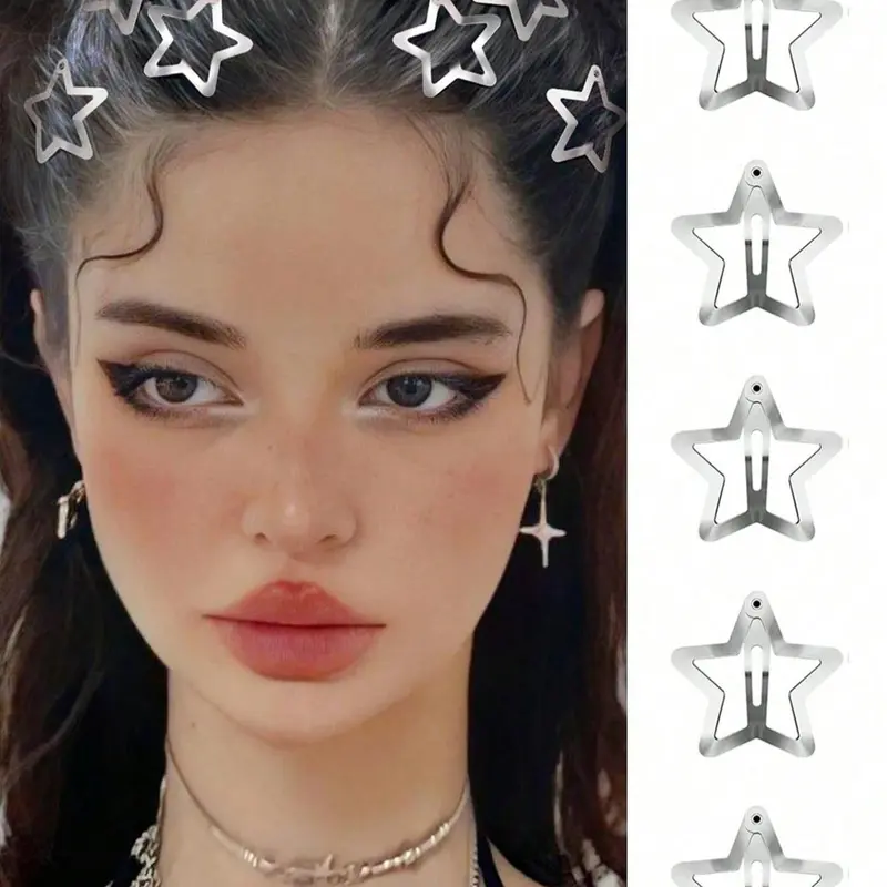 Star Design Hair Clips Set, Flat Metal Hair Clips, Fashionable Hair Accessories for Women & Girls, Cute Lovely Hairwear for Daily Used, Hair Pin Set, Super Cute Clips, Hairclips