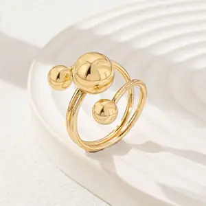 Chunky Ball Statement Ring for Women – Gold Tone Open Band Bold Minimalist Jewelry