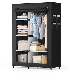 Portable Wardrobe Closet with Cover, Freestanding Portable Garment Rack, Portable Closet Wardrobe for Clothes Storage, Clothes Organizer for Bedroom, Dorm, Apartment, Black.