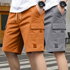 Men’s two-pack color-block elastic-waist cargo shorts with side pockets, suitable for summer outdoor leisure and work