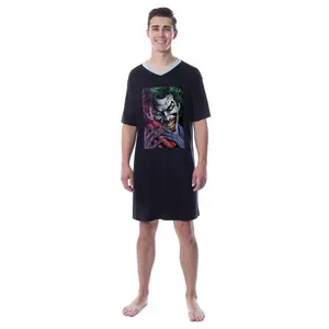 DC Comics Mens' The Joker Character Icon Nightgown Sleep Pajama Shirt Apparel Short