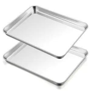 2-Pack Stainless Steel Square Baking Trays, Simple Design for Home Oven, Ideal for Cookies, Chicken Wings, and More