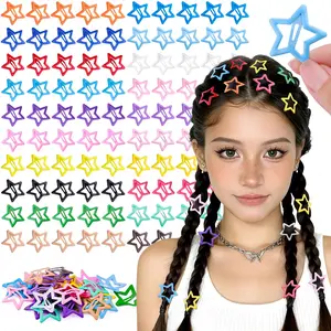 100 PCS Colorful Hair Clips, 1.18 Inch Y2K Accessories Star Hair Clips, Non-Slip Snap Small Star Colorful Barrettes Accessories for Girls Women, Fashion Cool Ornament Set for Rave Decor