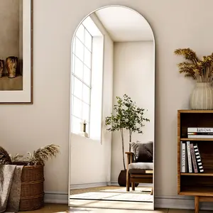 56x21-bk Rectangle Arch Full Length Mirror, Rounded Glass, Freestanding Base, Wall Mount/Lean Options, Decor for Bedroom and Living Room