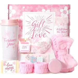 Birthday Gifts for Women - Cherry Blossom   Box with Tumbler, Self Care Package for Mom Wife Sister  Grandma, Thank You Relaxation Basket for Mother's Day Valentine's Day Christmas ()