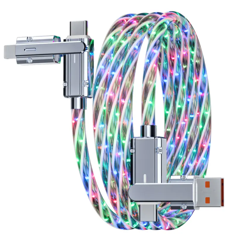 100W High-Speed 4-in-1 Colorful Lights Data Cable, 480 Mbps Transfer, Durable Zinc Alloy Liquid Silicone Charging Cable for iPhone 15/14, iPad Pro, Smartphone, Cellphone & Other Electronic Devices with USB-C Adapter Compatibility