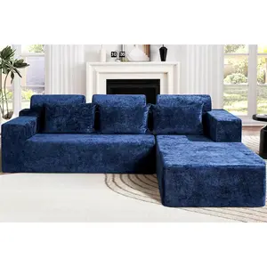 Spurgehom Ultra Comfort Cloud Couch - 105" L-Shaped Sectional Sofa with Chaise & Deep Seating, Luxury Distressed Velvet Fabric, No Assembly Required. Modular Design Living Room Couch for Stylish & Cozy Spaces