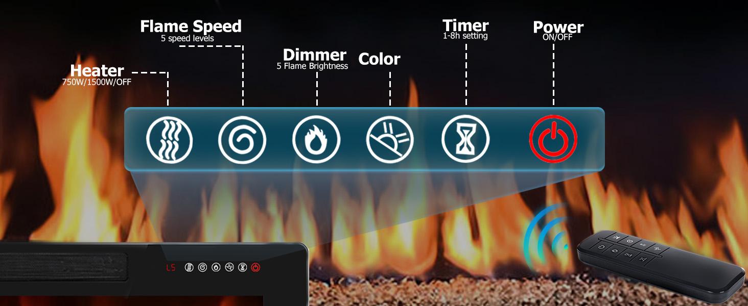 【2 Packages Shipping】PUKAMI Floating Fireplace TV Stand 70'' Wall Mounted Shelf, LED Light Entertainment Center and Storage, Modern Wood Media TV Console with Highlight Cabinet for Living Room