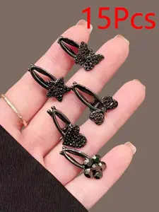 15Pcs Mini Forehead Broken Hair Clips, Rhinestone Bow Side Duckbill Clips, Luxury Crystal Bangs Clips, Super Cute Clips
