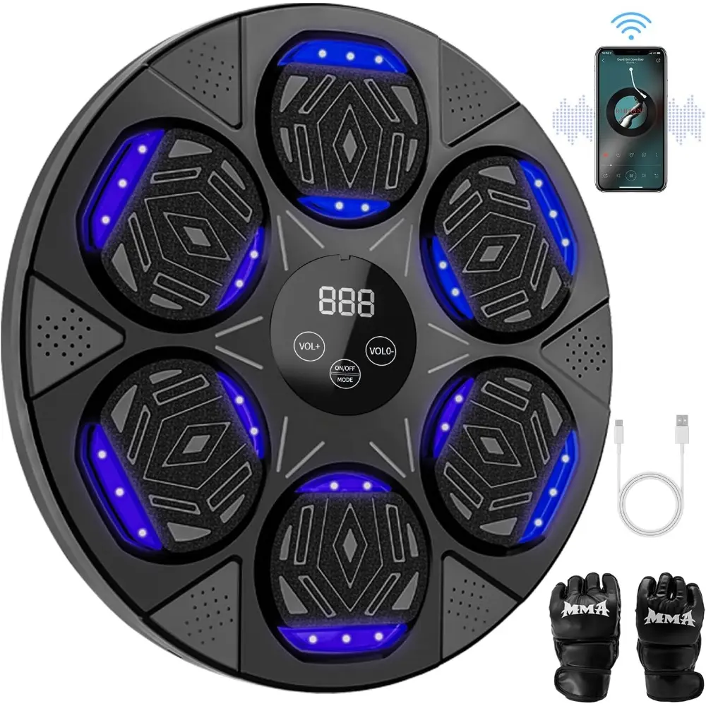 2025 Upgrade Music Boxing Machine with Boxing Gloves, Wall Mounted Smart Bluetooth Music Boxing Trainer with LED, Electronic Focus Agility Training Digital Boxing for Kids and Adults