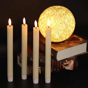 Flame-free Ivory Taper Candles with Flicker Effect, 10-Key Remote Control Included, Battery-Powered LED Warm White 3D Wick Window Candles, Real Wax, 6-Pack, for Christmas Home and Wedding Decorations