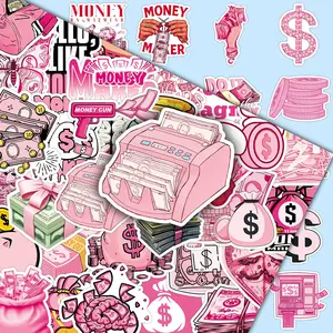 50pcs Pink Money Aesthetic Cool Design Stickers - DIY Craft for Scrapbook, Suitcase, Laptop, Water Bottle