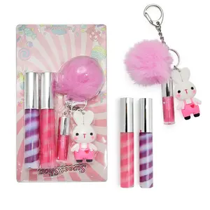 3-Pcs Keychain Lip Glosses Set, Girls Party Favor Including 3Pcs Assorted Flavors Moisturizing Shimmer Lip Glosses for Kids and Teens Ages 7+