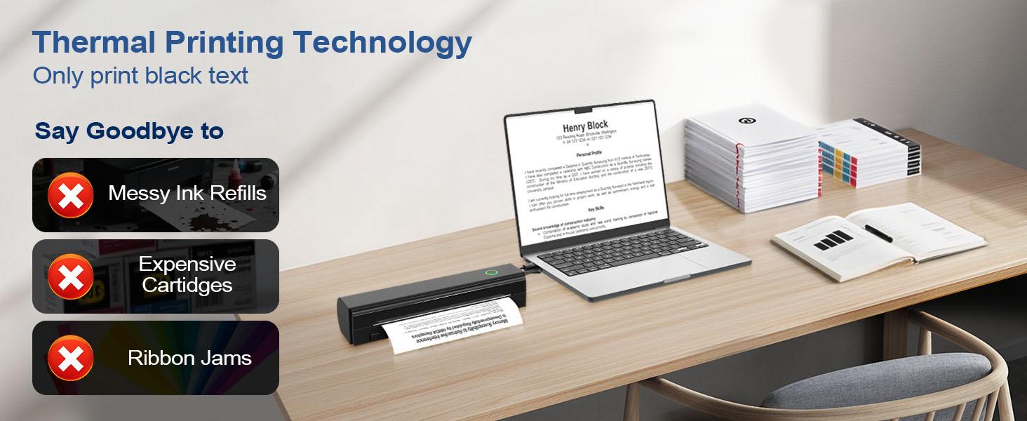 Portable Printers Wireless for Travel, N80 Wireless Thermal Printer Bluetooth Inkless Printer Support 8.5" X 11" US Letter & A4, Compatible with iOS, Android, Laptop