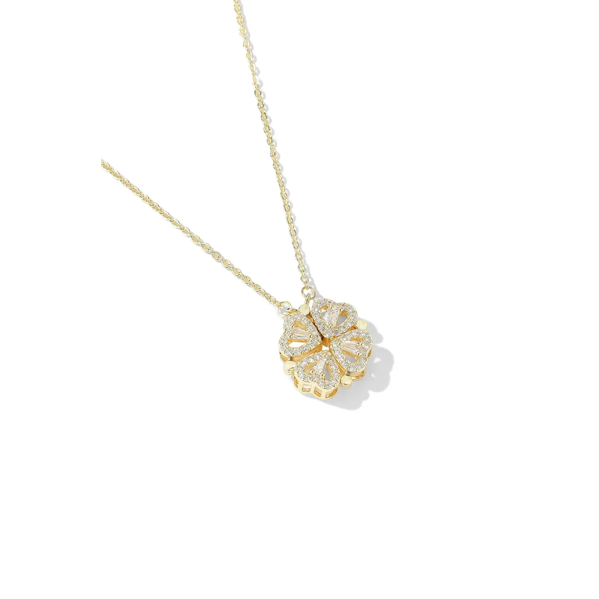 Gold Dipped Clover Heart Cubic Zirconia Pendant Necklace