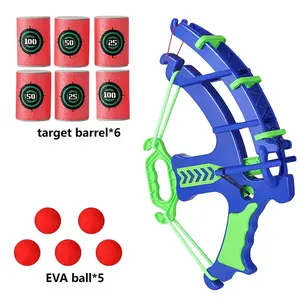 EVA Foam Bow and Arrow Toy Set - Fun Shooting Game Kit with 5 EVA Balls, 6 Target Barrels, Indoor/Outdoor Play Toy for Ages 3+