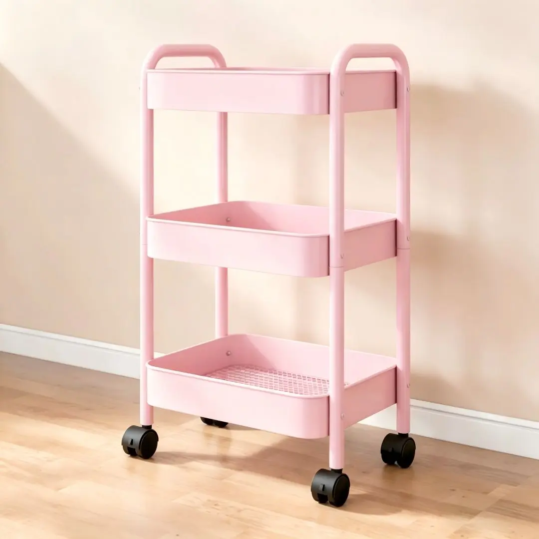 Sturdy Metal 3-Tier Rolling Office Cart with Lockable Brakes, Baskets, Mobile File Storage Rack, Printer Stand & Organizer for Home Office, Bathroom, Kitchen, Salon Equipment (Ideal for Birthday Gifting Workspace Organization)