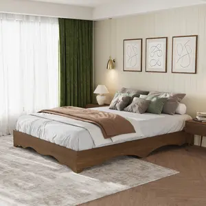Twin / Queen / King / Full Size Wood Platform Bed Frame – Wave Edge Bed with Sturdy Slat Support – Wooden Bedframe Without Headboard – Noise‑Free Design – No Box Spring Needed – Easy Assembly