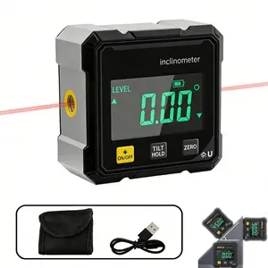 Magnetic Digital Angle Finder with Laser, Dual Laser Guide, 4-side Magnetic Digital Angle Gauge, USB Rechargeable Mini Digital Protractor Measuring Tool, Suitable for Woodworking and Machining, Woodworking Tablesaw Gift for Men