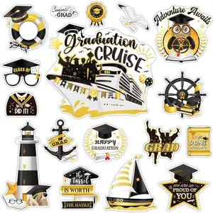 2026 Graduation Magnets Cruise Door Decorations Magnetic Stickers 17pcs, Black Gold Magnets Decor Graduation Party Ship Cruise Cabin Metal Door Car Garage Refrigerator Surface Home Decor