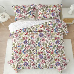 Boho Style Lightweight Quilted Thin Comforter, Rustic Vintage Bedspread, All-Season Bedding Set (King / Queen size includes 2 pillowcases, Twin size includes 1 pillowcase)