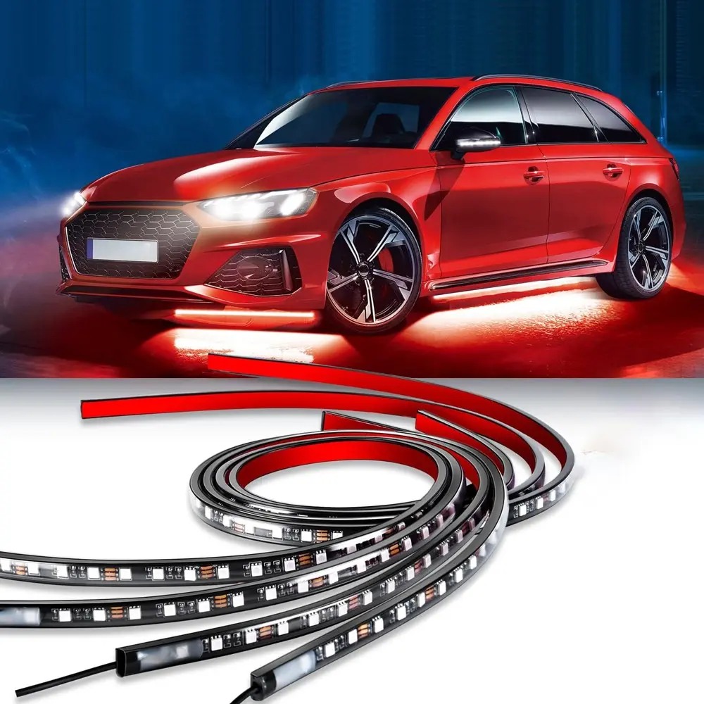 RGB Car Underglow Strip Light Kit, Underglow Led Lights, 4 Counts/box Waterproof IP68 LED Light Strip with APP Control, Decorative Light for Truck, SUV, Golf Cart, Boat, Led Car Ambient Light, Car Lighting Accessories