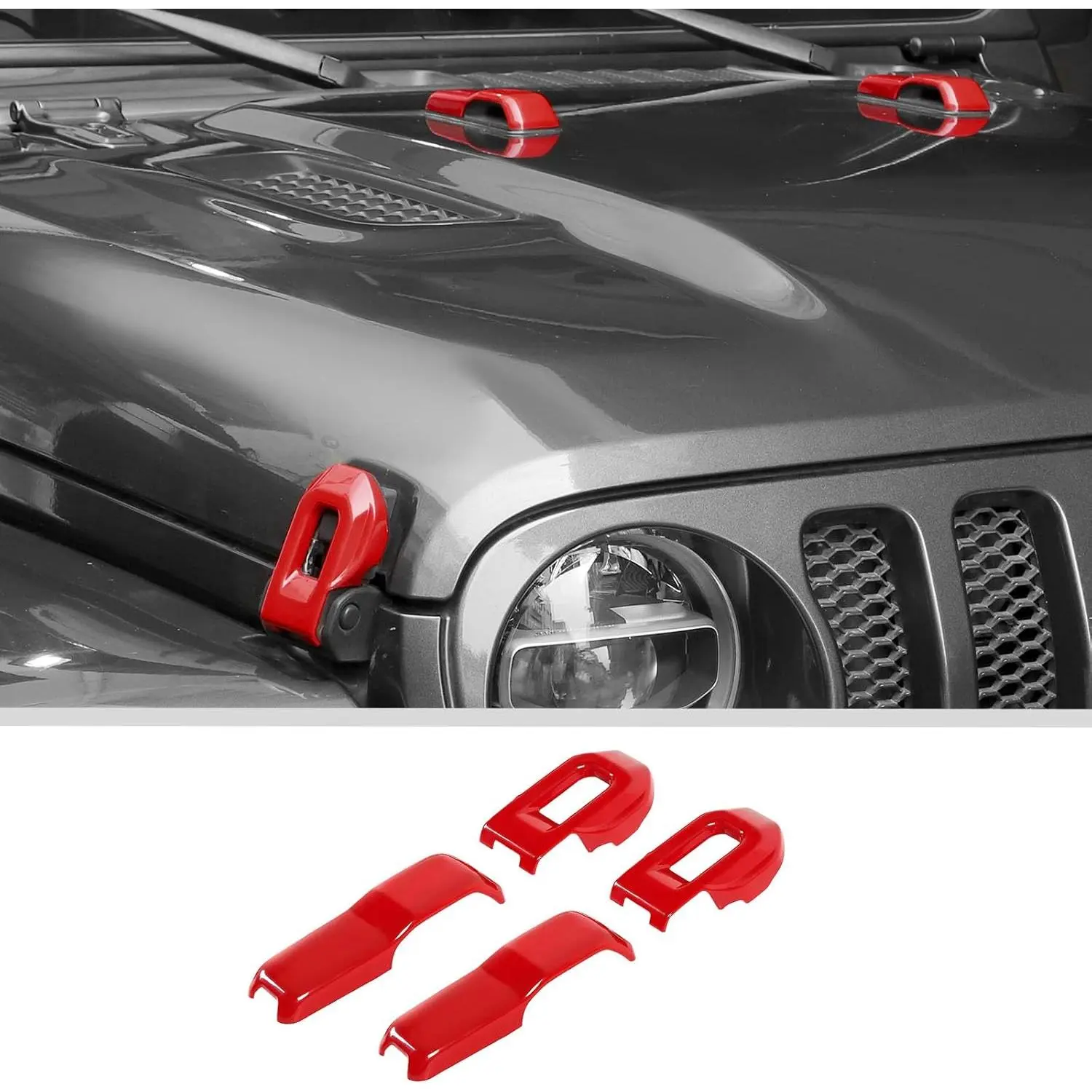 Car Hood Latches Decorative Hinge Cover Trim - Long Wearing, Easy to Install Universal Exterior Accessories for 2018-2024+ Jeep Wrangler JL JLU Sports Sahara Freedom Rubicon Unlimited Gladiator JT Vehicles, Car Decoration & Thoughtful Gift