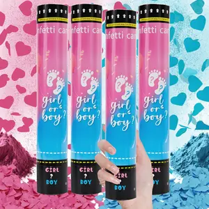 Gender Reveal Confetti Cannon Heart Shaped Confetti Poppers 2 Pink 2 Blue Baby Shower Baptism Party Cannons Shooter Blaster
