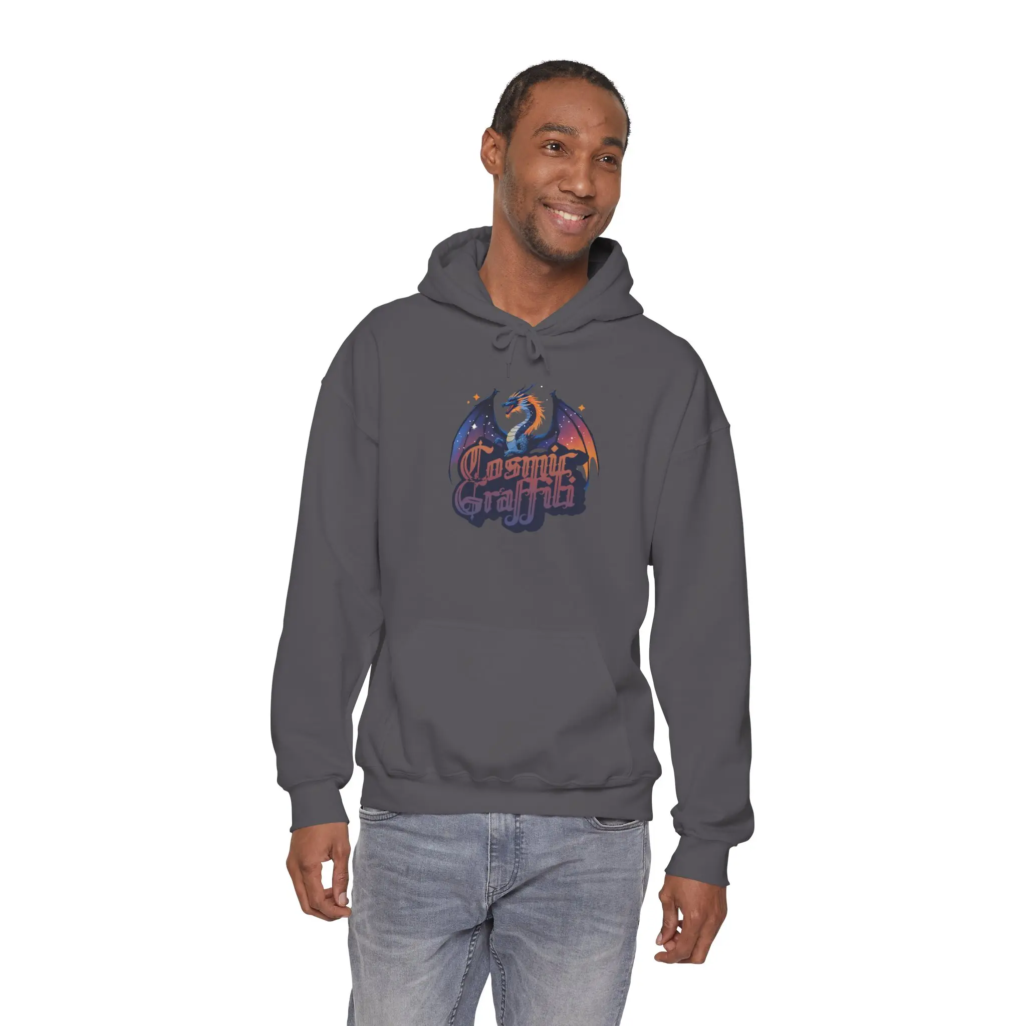 Galaxy Dragon Hoodie, Cosmic Graffiti Space Print Sweatshirt for Men and Women, Celestial Pullover, Universe Hooded Jumper, Dragon Wing